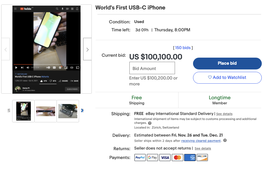 უნიკალური iPhone X USB-C კონექტორით აუქციონზე 100 000 დოლარად გაიყიდება